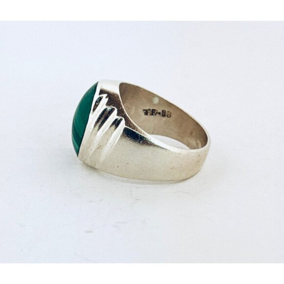 Vintage Mexico 925 Sterling Silver Malachite Men's Ring Size 11.5, 20.8g - Picture 4 of 9